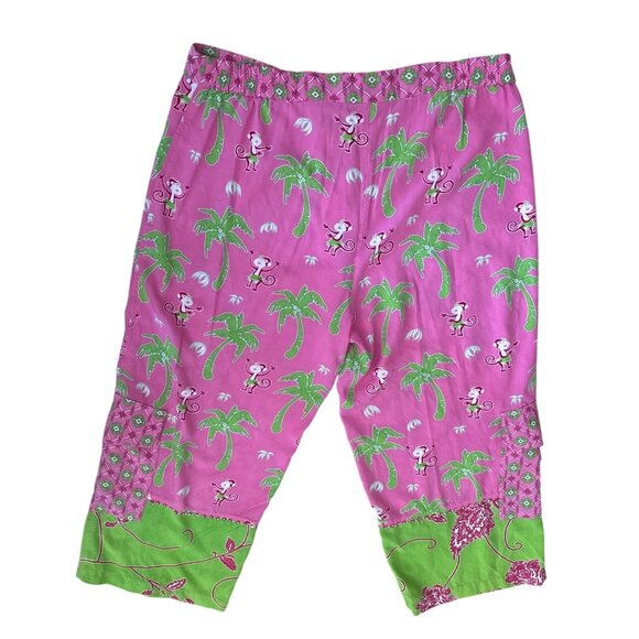 Women's Vanity Collection Pant Monkey Palm Tree Pink Green FUN Cargo Beads Large - Picture 13 of 13